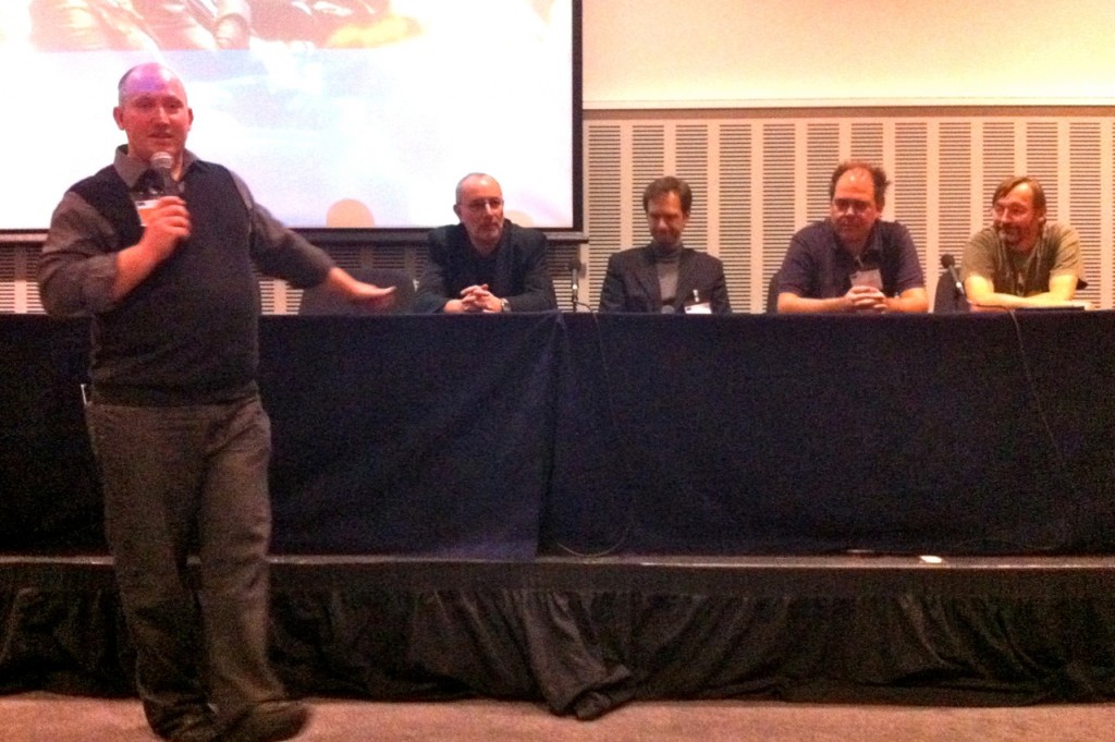 Linked Data Panel Session at JISC Conference 2011 (L-R: David Flanders, Hugh Glaser, Wilbert Kraan, Bijan Parsia, Graham Klyne)