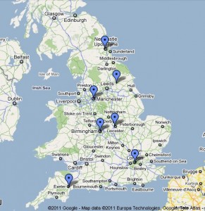 image of map with workshop locations marked